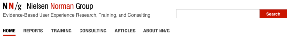 NNG's header and navigation areas - pretty standard, right? Standard is the goal for this particular area of a web page.